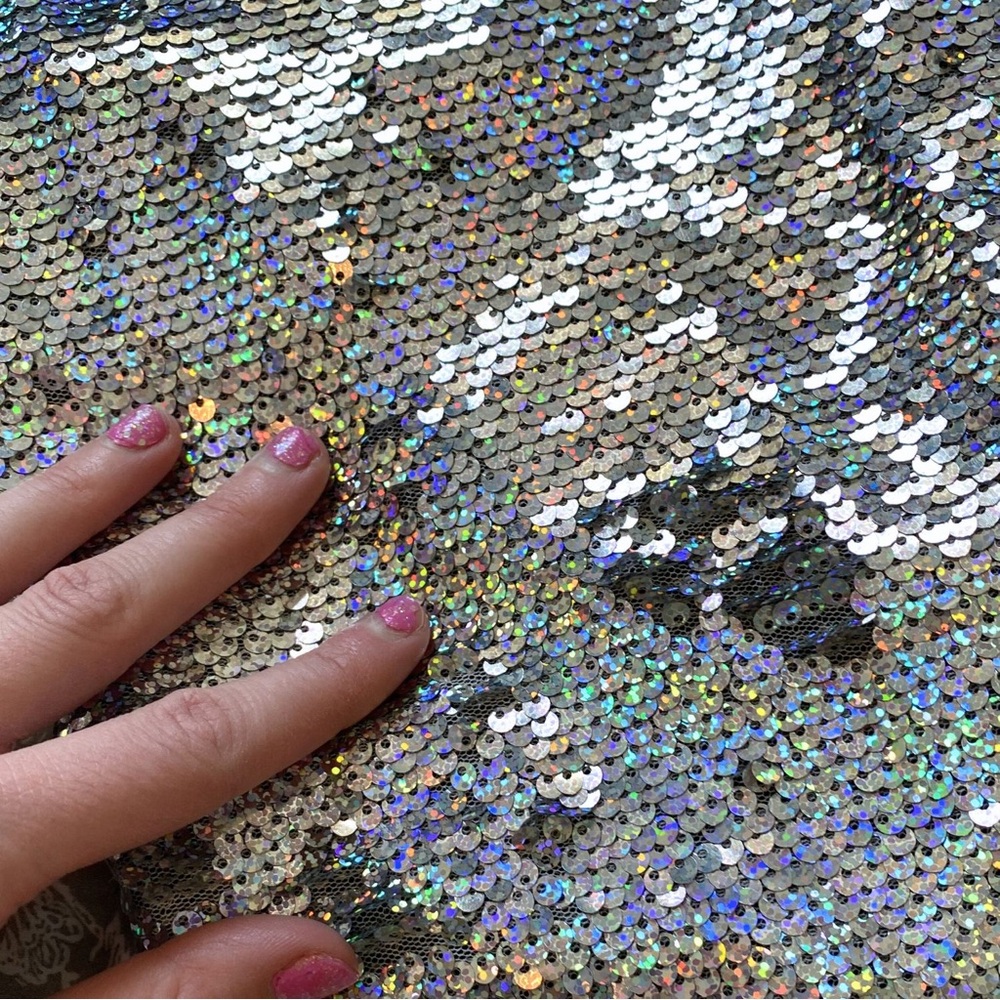 Women Sequin Holographic Sweatpant Size XS Rainbow Silver Jogger Pant Festival - Picture 15 of 15